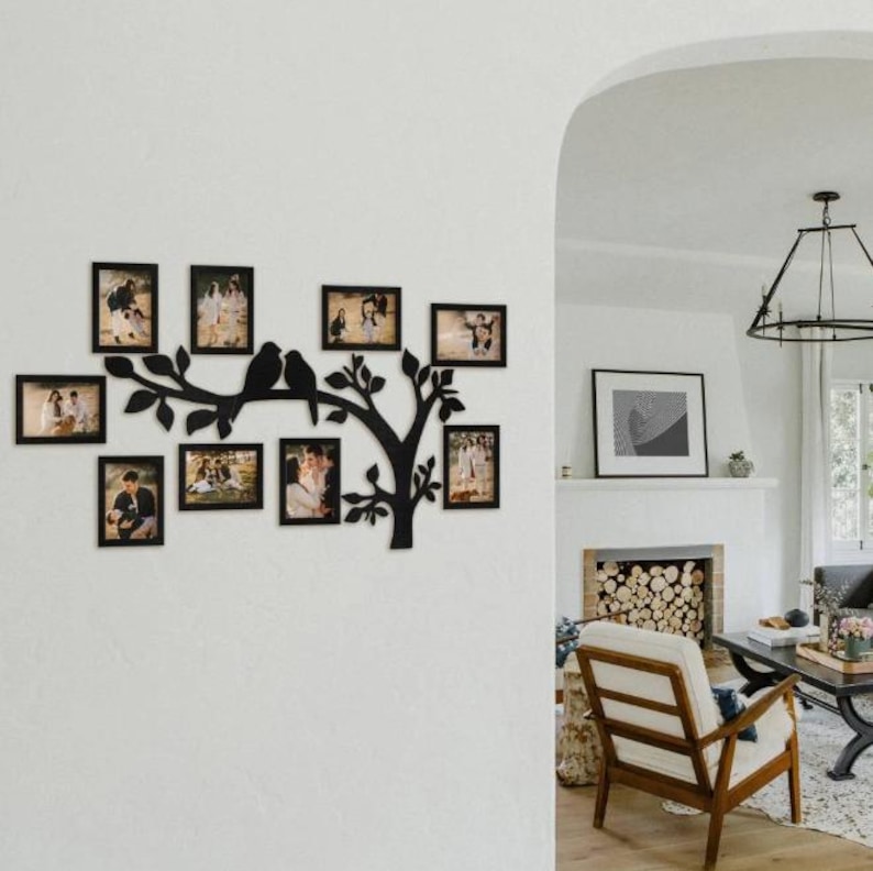 Photo Tree Frame Personalized Family Tree Frame Wall Art – Black Wood Multi Photo ...