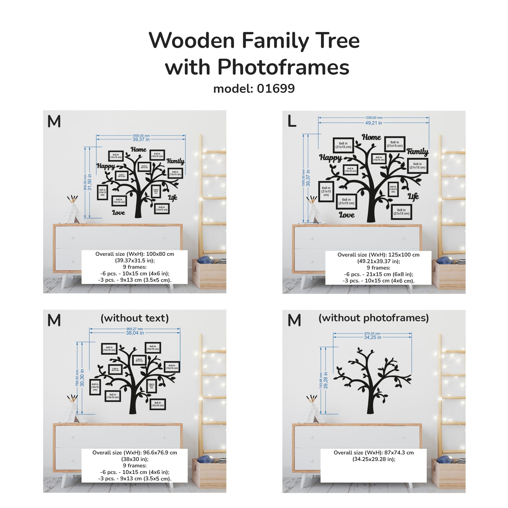 Personalized Wooden Family Tree With Frames and Text, Custom Wooden ...