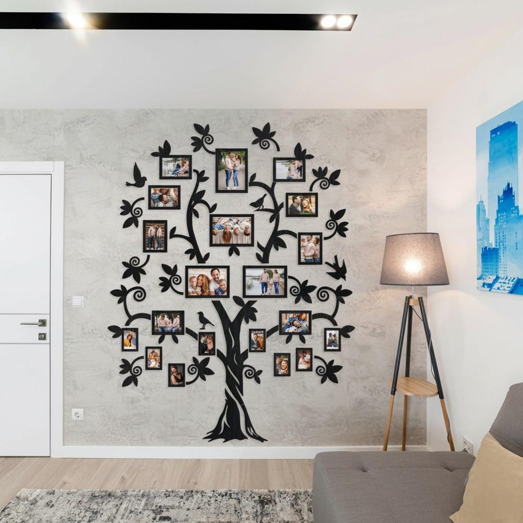 Memory Wall Display With Wooden Photo Frames | Rustic Wall Collage Art ...