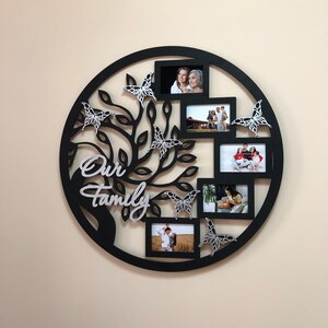 Custom photo frame, Life Wall Art, Round Frame Collage for Family, Family Wood Tree With Photo Frame in Circle, Wall decor Frame image 2