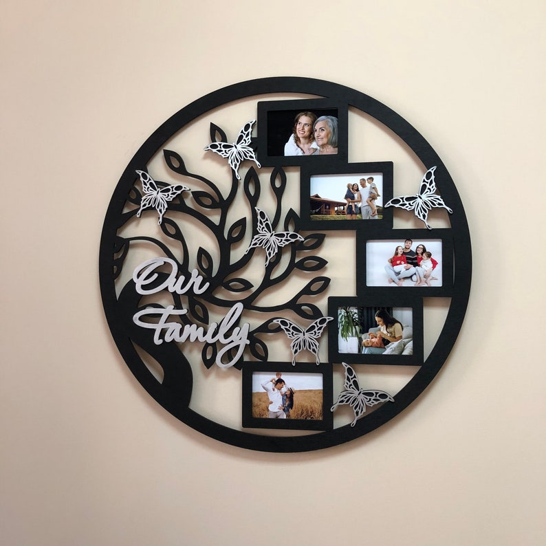 Custom photo frame, Life Wall Art, Round Frame Collage for Family, Family Wood Tree With Photo Frame in Circle, Wall decor Frame image 2