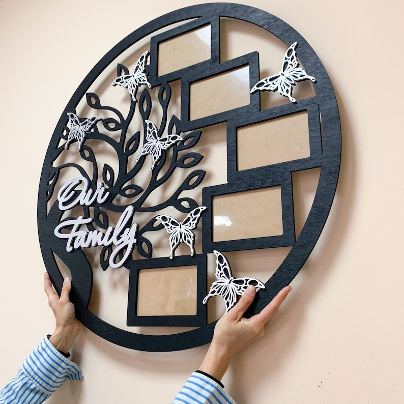 Custom photo frame, Life Wall Art, Round Frame Collage for Family, Family Wood Tree With Photo Frame in Circle, Wall decor Frame image 8