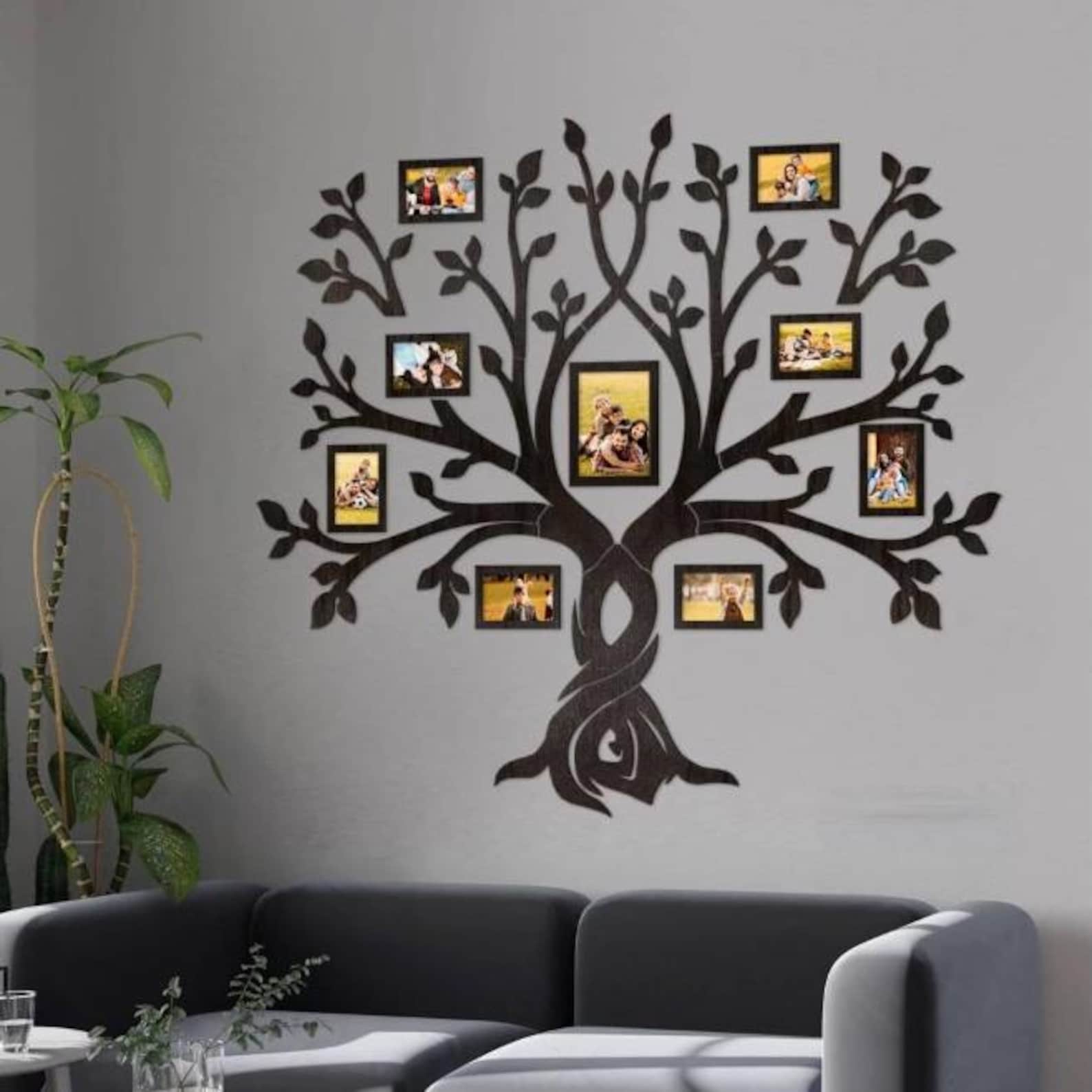 Personalized Wooden Family Tree Frame | Wall Photo Tree With Wide Crown ...