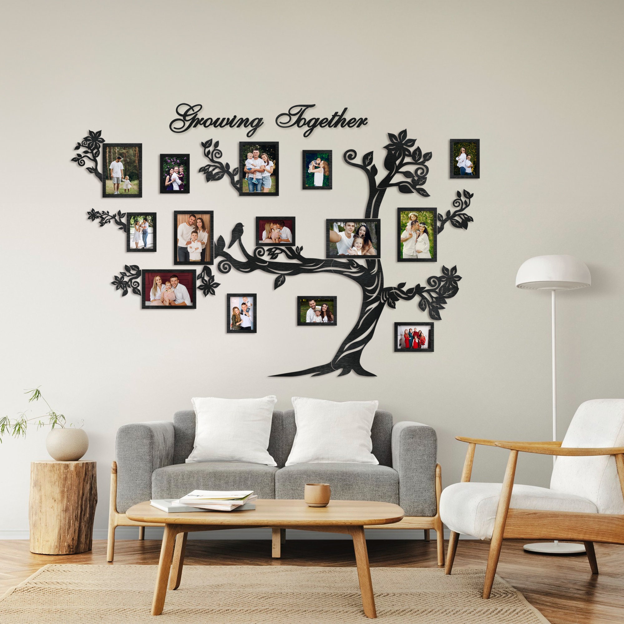 Large Wooden Family Tree Photo Collage | Birch Plywood Wall Frame ...