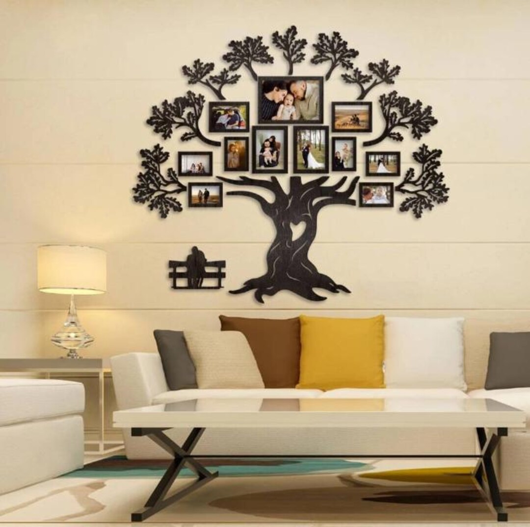 Personalized Wooden Family Tree Frame | Oak Wall Photo Collage | Eco ...