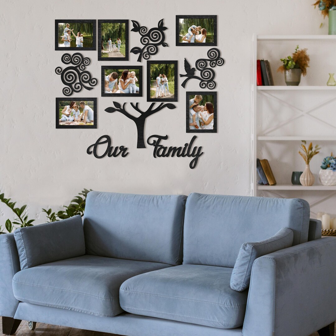 Custom Wooden Family Tree With Frames Personalizable, Family Tree Wall ...