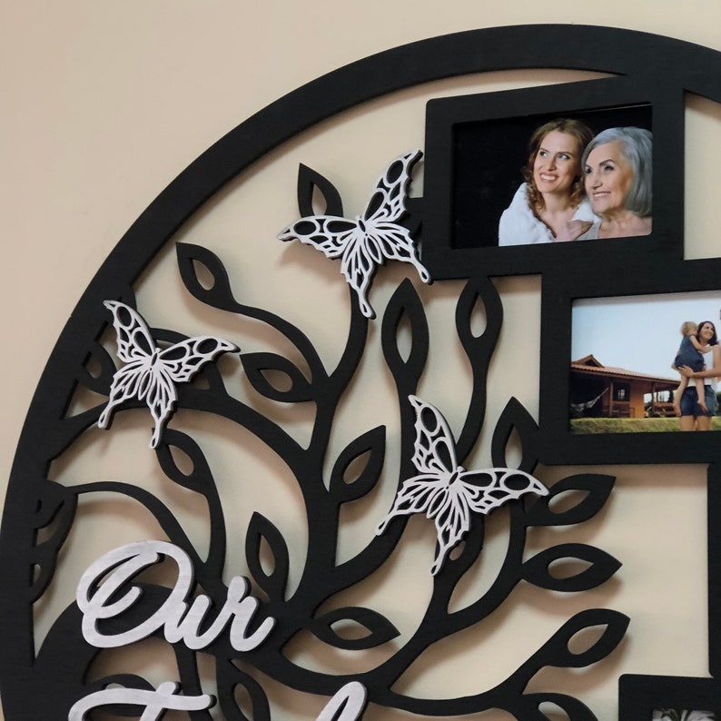 Custom photo frame, Life Wall Art, Round Frame Collage for Family, Family Wood Tree With Photo Frame in Circle, Wall decor Frame image 6