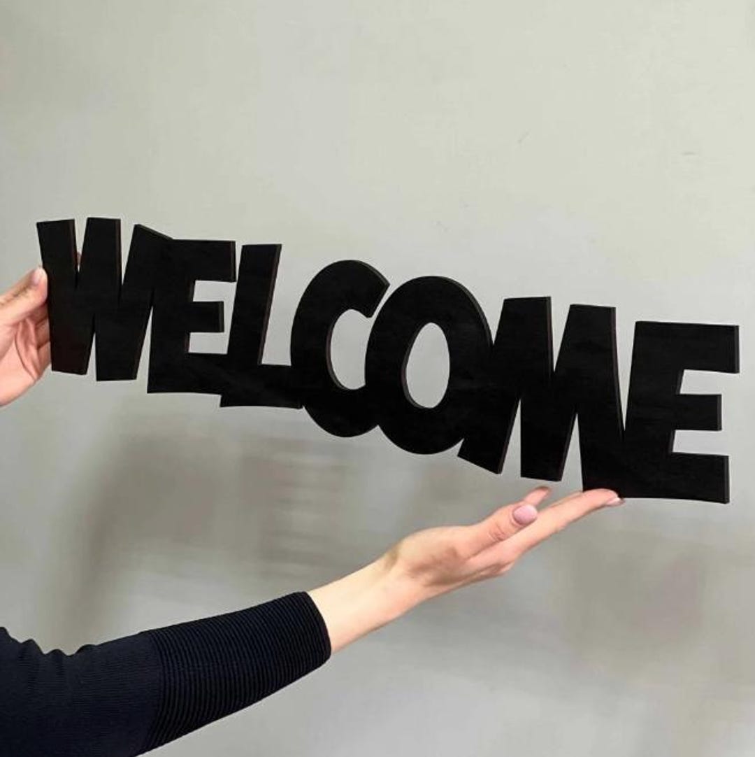 Laser Cut Wooden Welcome Sign – Black Bold Letters for Office