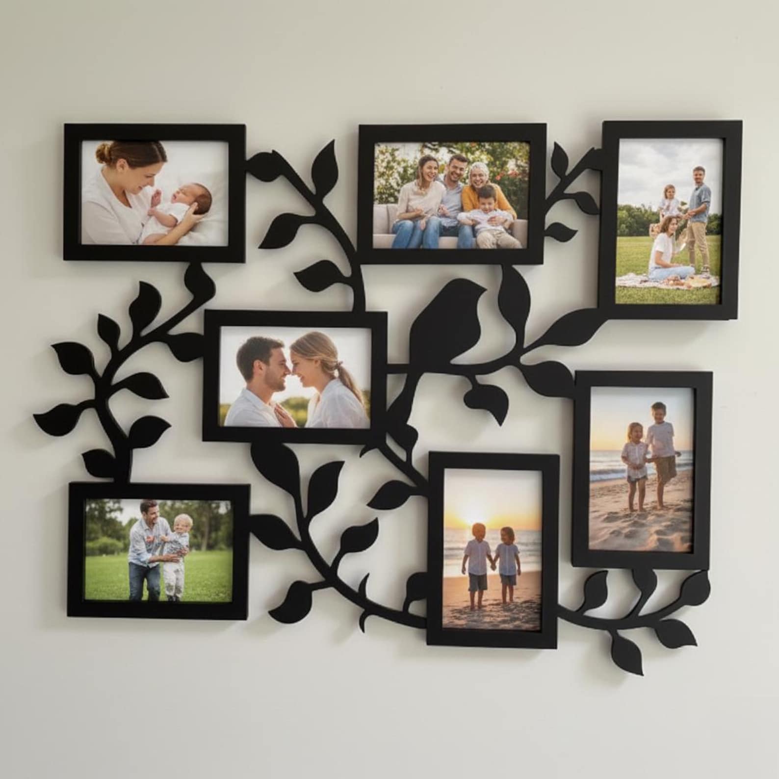 Seven Deocr Eco Friendly Wooden Wall Photo Display, Tree Collage Decor With Seven ...