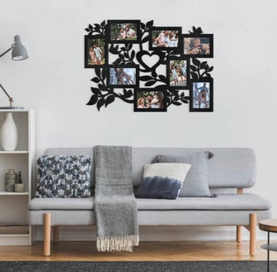 Wooden Family Photo Collage Frame – 8 Photo Tree Shape Wall Art With ...