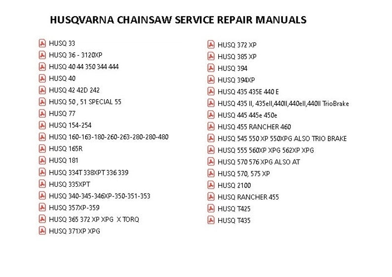 HUSQVARNA Chainsaw Manual 33 Repair Manuals Pdf Download - Etsy
