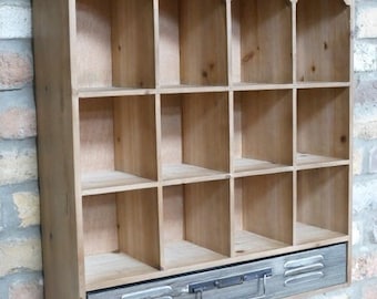 Pigeon Hole Storage Wall Unit With Drawer And Shelf