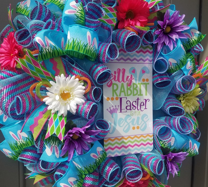 Spring and Everyday Wreath Religious Wreath Easter Wreath Silly Rabbit Easter is for Jesus Daisy Decoration Seasonal Indoor Jesus Wreath