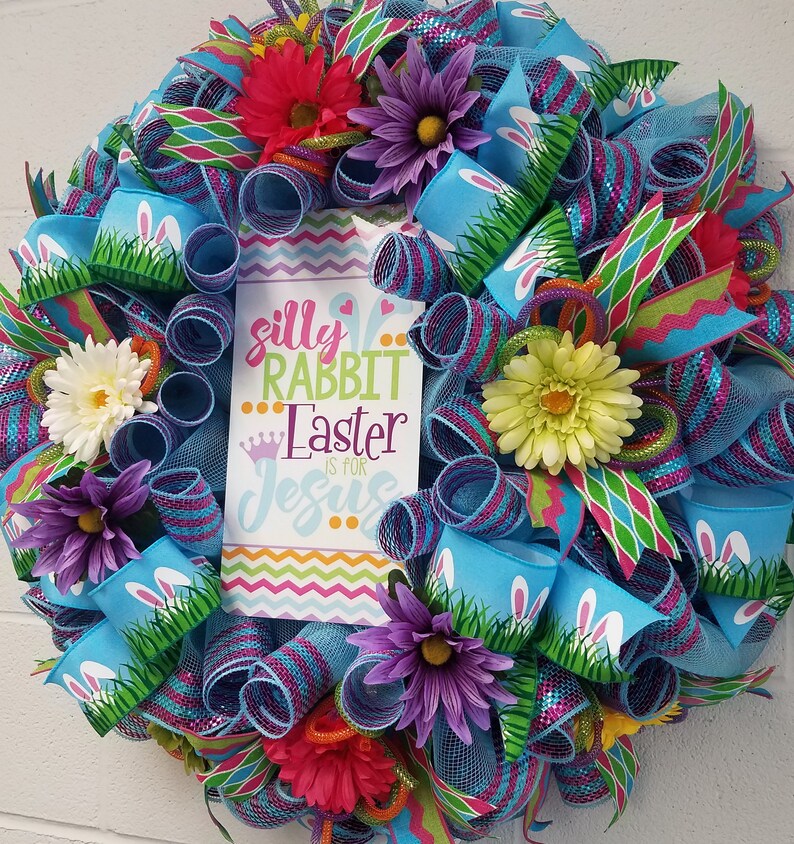 Spring and Everyday Wreath Religious Wreath Easter Wreath Silly Rabbit Easter is for Jesus Daisy Decoration Seasonal Indoor Jesus Wreath