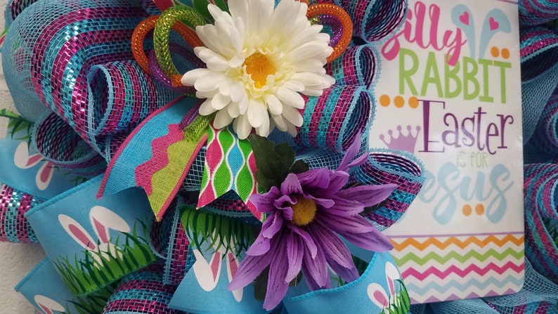 Spring and Everyday Wreath Religious Wreath Easter Wreath Silly Rabbit Easter is for Jesus Daisy Decoration Seasonal Indoor Jesus Wreath