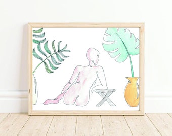 Plant Lady - Watercolor and Line Art Print