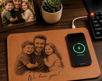Base de carga personalizada con dibujo de foto para el Día del Padre, base de carga inalámbrica personalizada para el esposo y papá, decoración de escritorio para el esposo en la oficina.