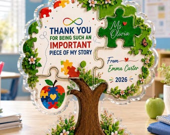Puzzle personalizzato per insegnanti in acrilico, regalo personalizzato per ringraziare chi soffre di autismo, targa ricordo di ringraziamento per l'insegnante da appendere alla scrivania in classe.