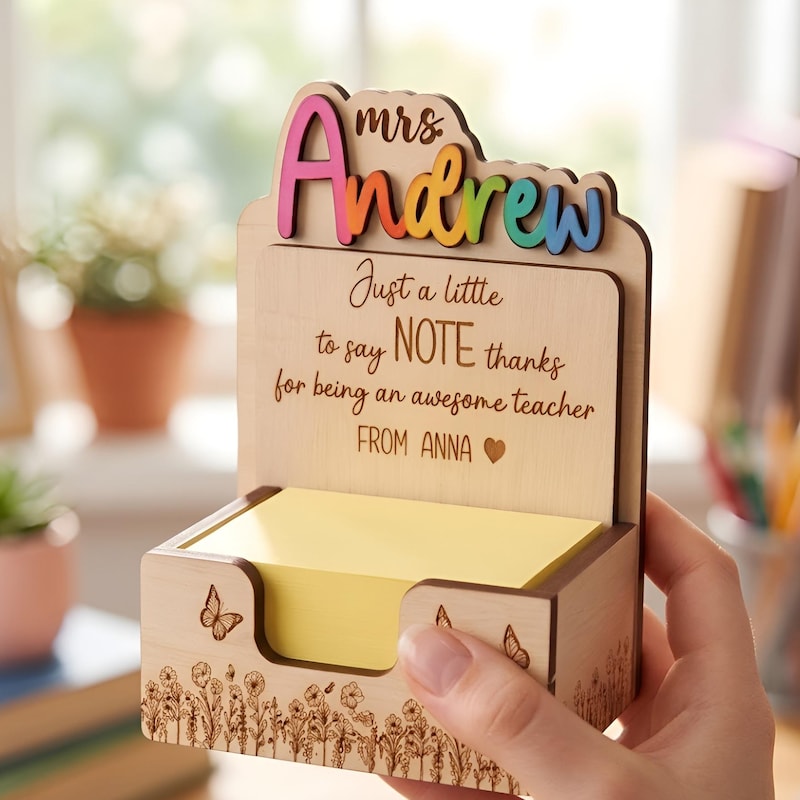 Personalized Teacher Sticky Note Holder: Gift For Teacher, Teacher Name Notepad Holder, Teacher Appreciation Gifts, Thank You Teacher Gifts