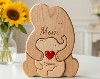 Personalized Wooden Elephant Mom Baby Puzzle , First Mothers Day Gift for New Mom Keepsake