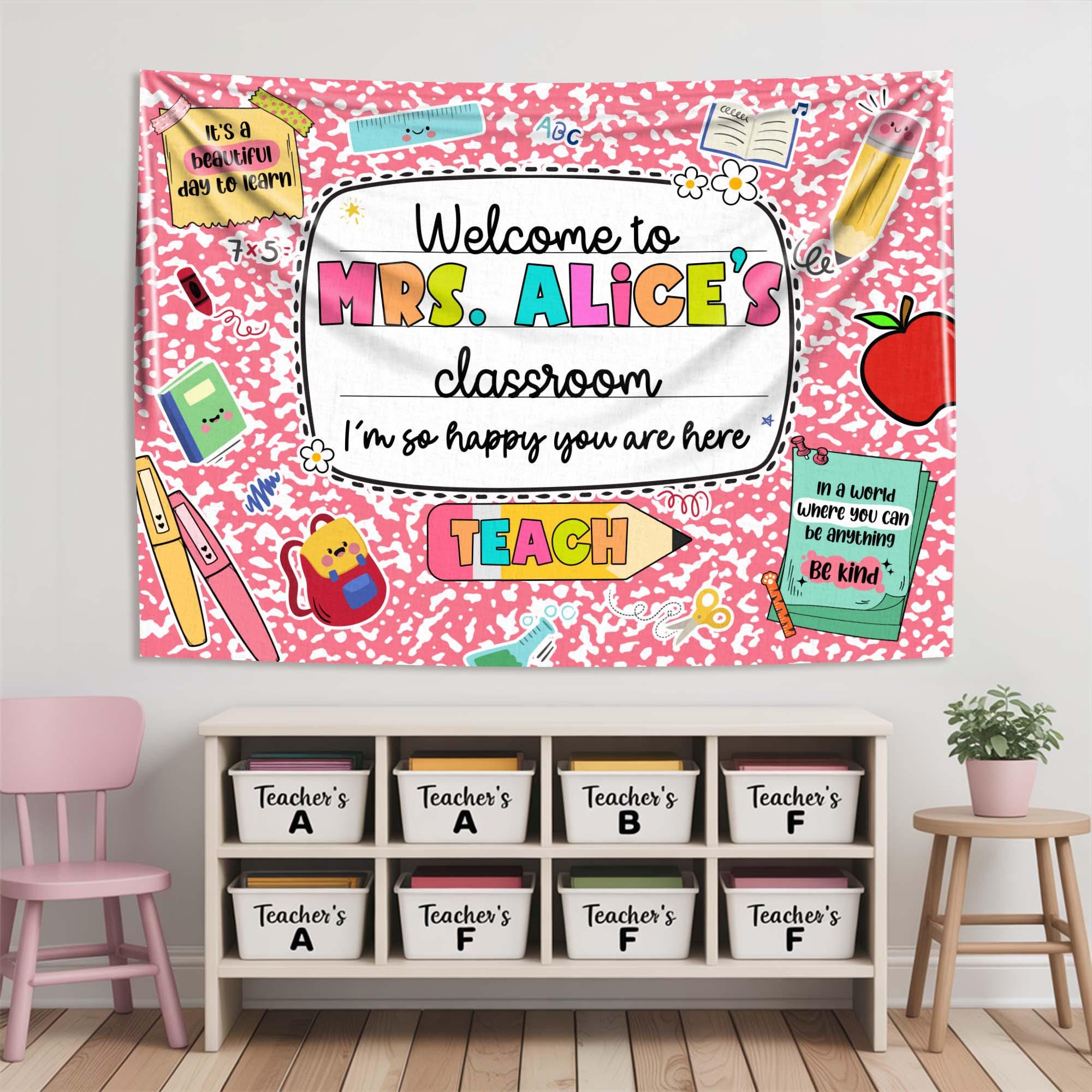 Custom Classroom Welcome Tapestry, Personalized Teacher Wall Decor for Back to School, Welcome to Classroom Tapestry, Teacher Tapestry Gift