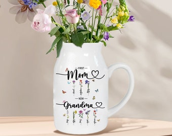Custom Birth Flower Flower Vase, Personalized Grandmas Garden Flower Vase, Mother's Day Gift, Mother's Day Gift Nana Gift, Gift for Grandma