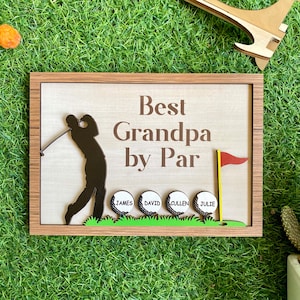 Custom Best Grandpa by Par Wood Sign, Gift For Father, Best Dad By Par Sign, Father&#39;s Day Gift, Golfer gift,  Wood Golf Sign with Kids Name