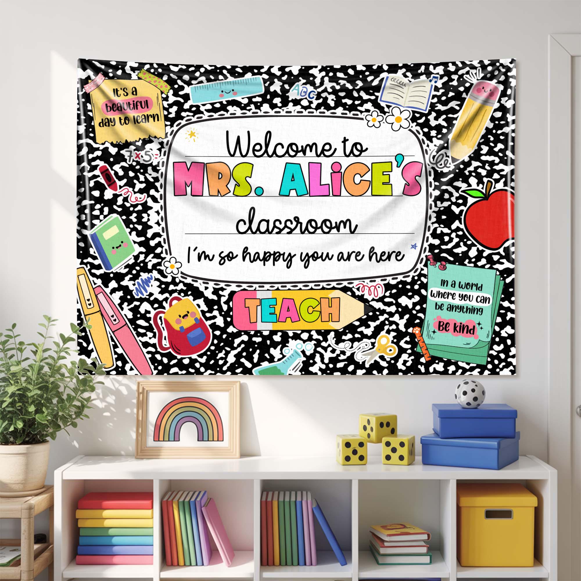 Custom Classroom Welcome Tapestry, Personalized Teacher Wall Decor for Back to School, Welcome to Classroom Tapestry, Teacher Tapestry Gift