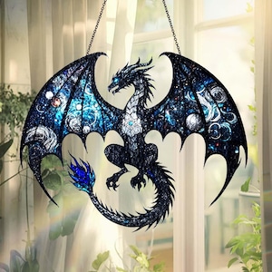 Acrylornament draak, fantasiedraak zonnevanger, gotisch huisdecor, geschenken drakenliefhebbers, kerstcadeau, mystieke draak raam hangend