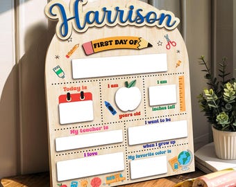 Letrero personalizado para el primer día de clases, letrero para el primer día de clases, letrero escolar de borrado en seco, letrero reutilizable para fotos de regreso a clases, tablero escolar