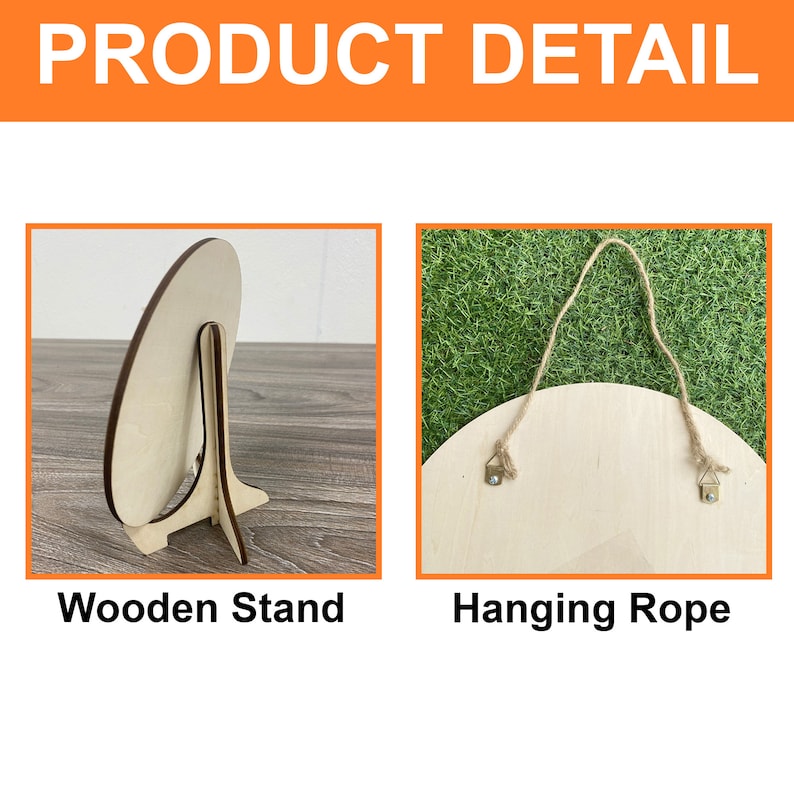 Pu&ograve; includere: Un cartello rotondo in legno con un supporto in legno e una corda per appenderlo. Il cartello &egrave; vuoto e pronto per essere personalizzato.