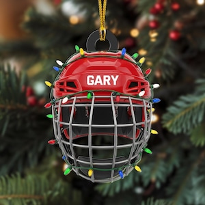 Personalized Ice Hockey Helmet With Cage Christmas Ornament, Hockey Player Ornament Christmas, Hockey Ornament, Gift For Hockey Lovers