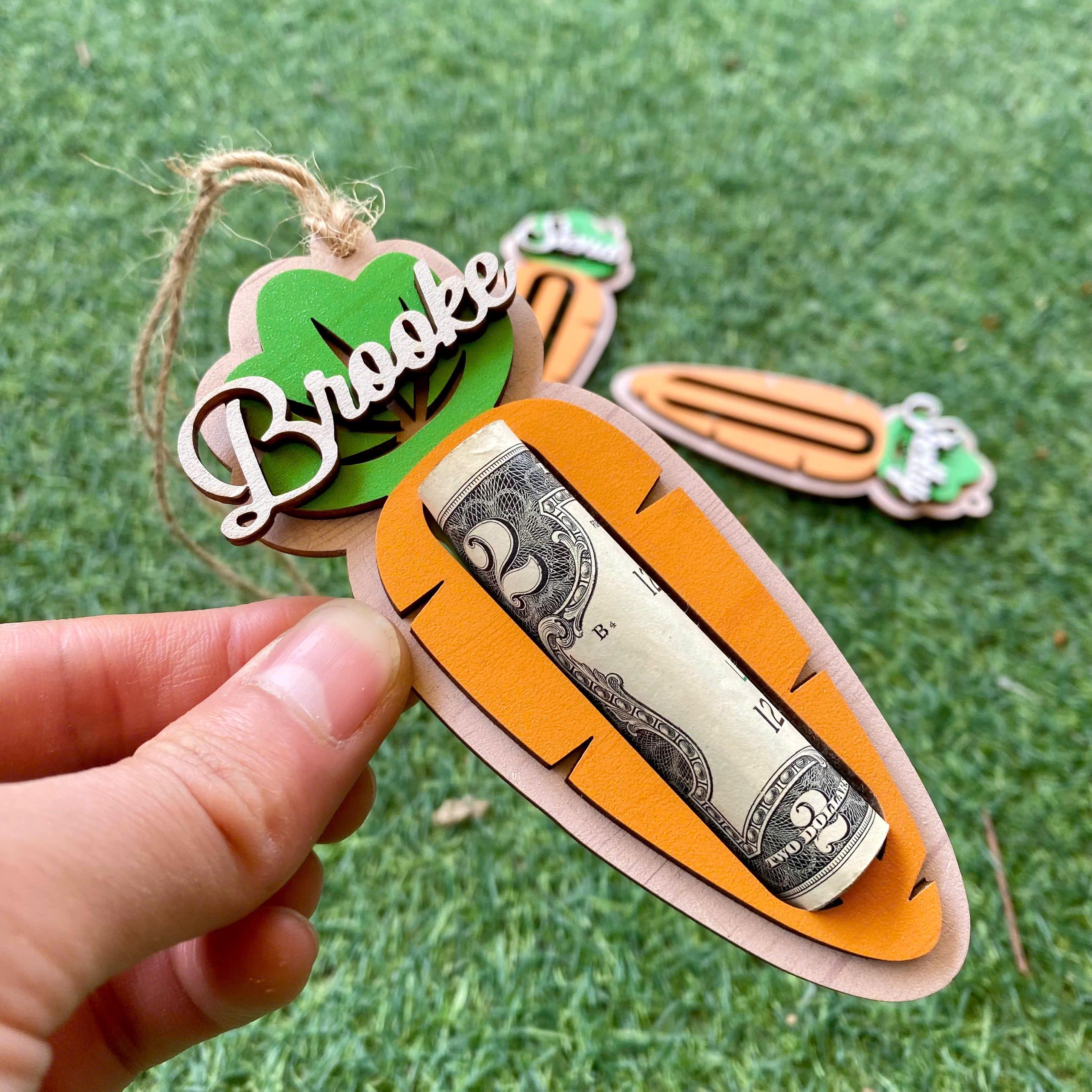 Custom Easter Carrot Money Holder, Personalized Basket Tag, Easter Gift for Kids