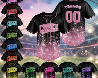 Custom Glitter Baseball Jersey With Team Name Number For Adult, Custom Name Cheerleading Shirt For Cheerleader, Faux Cheer Glitter Jersey