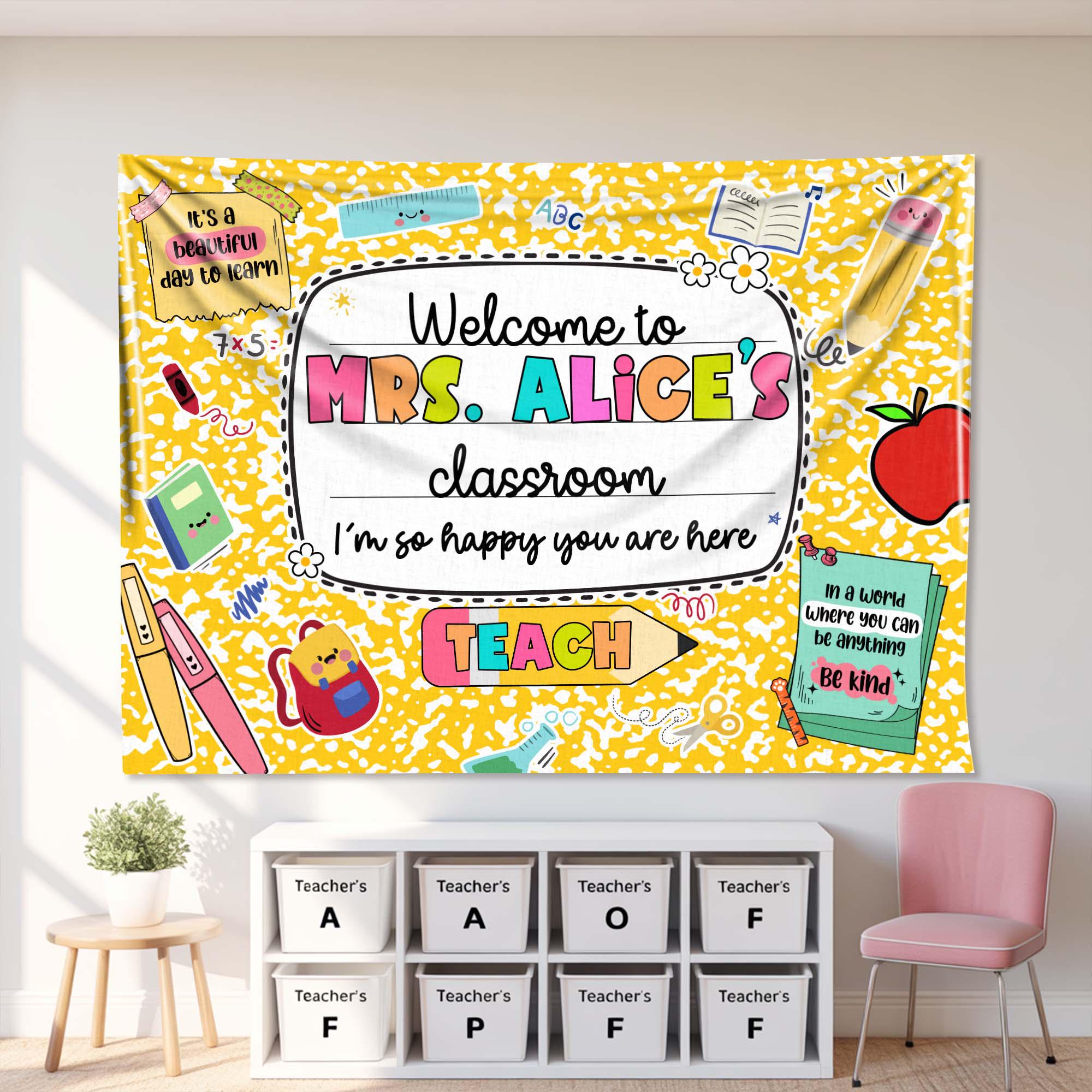 Custom Classroom Welcome Tapestry, Personalized Teacher Wall Decor for Back to School, Welcome to Classroom Tapestry, Teacher Tapestry Gift