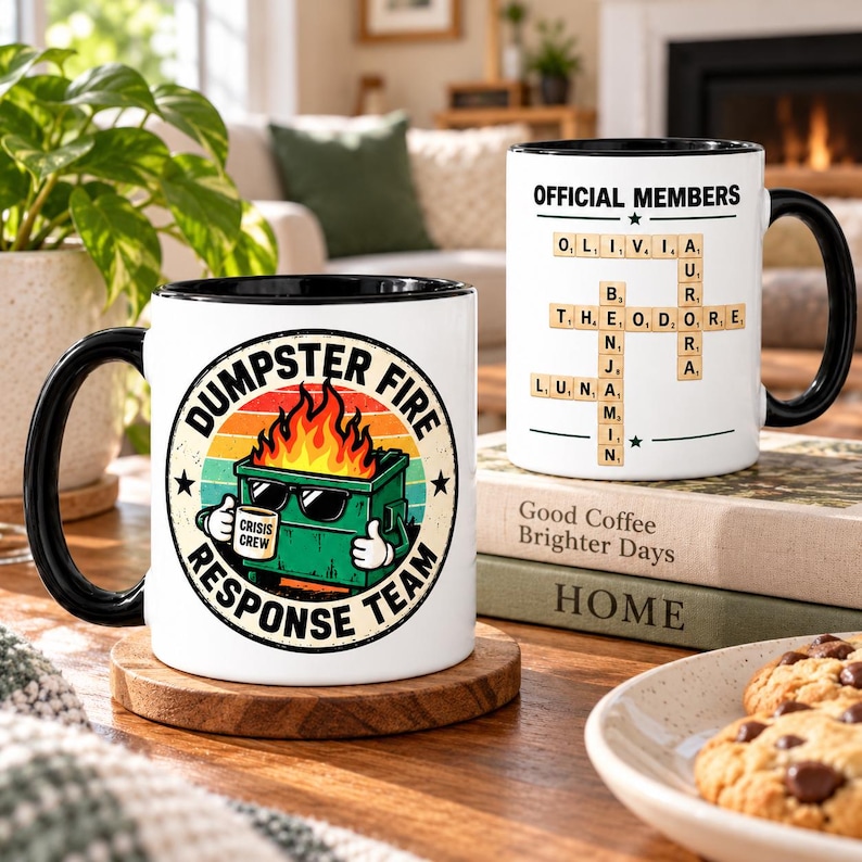 Scrabble Problem Personalized Dumpster Fire Response Team Mug, Custom Scrabble Name ...