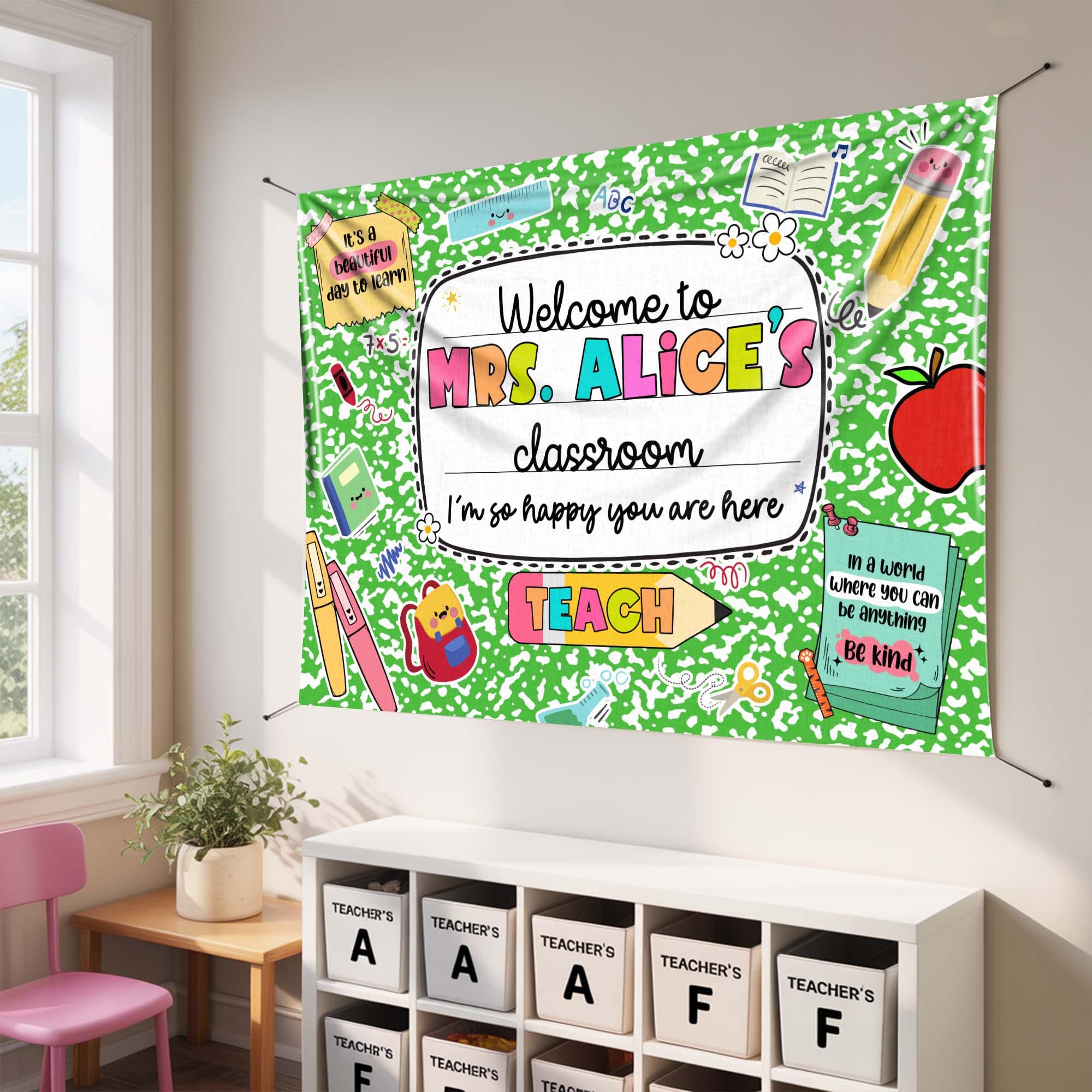 Custom Classroom Welcome Tapestry, Personalized Teacher Wall Decor for Back to School, Welcome to Classroom Tapestry, Teacher Tapestry Gift