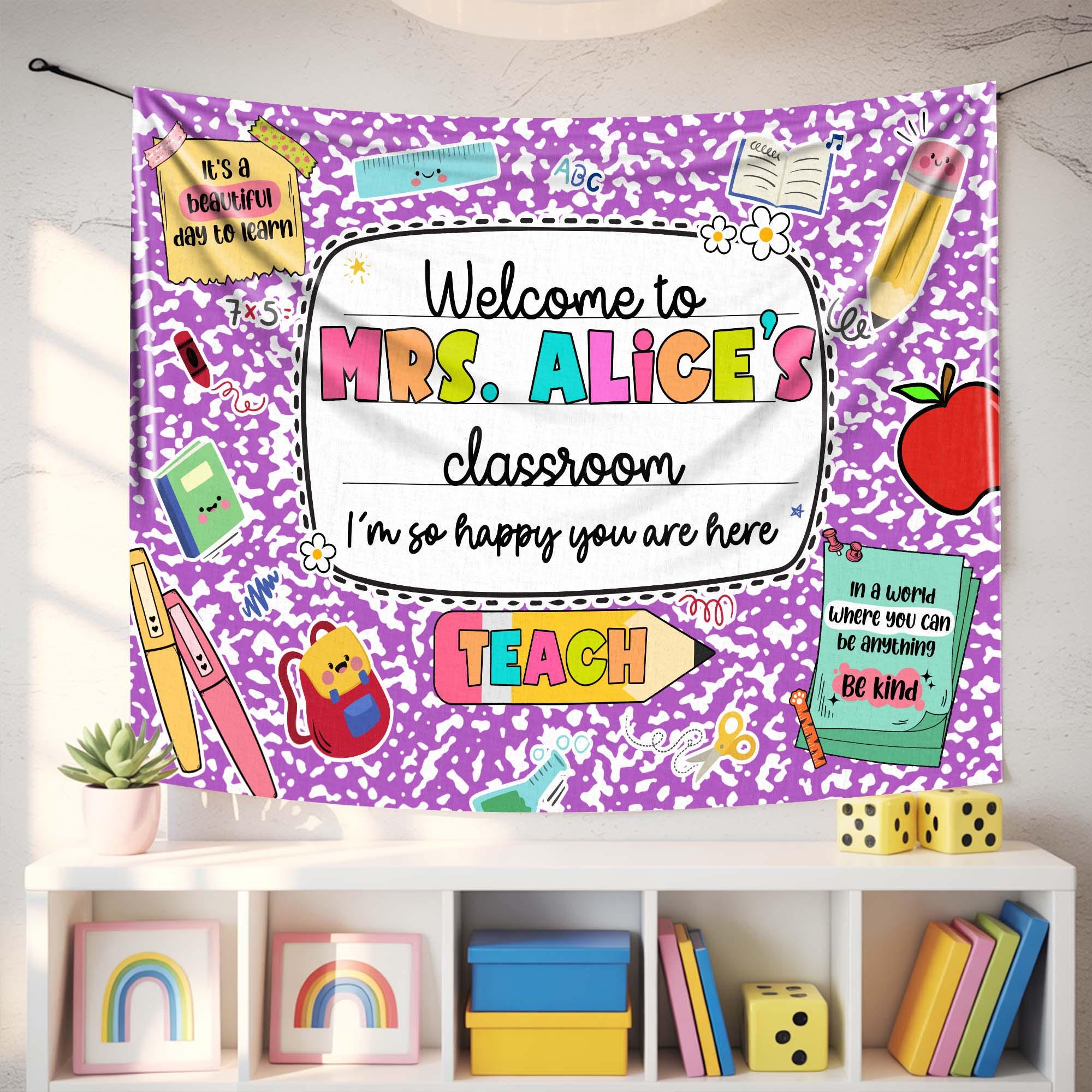 Custom Classroom Welcome Tapestry, Personalized Teacher Wall Decor for Back to School, Welcome to Classroom Tapestry, Teacher Tapestry Gift
