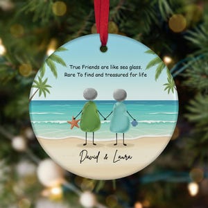 Aangepaste 2D zeeglas vriendschap ornament, beste vriend ornament, tijdloze vriendschap aandenken, beste vriend geschenken, besties kerstcadeau