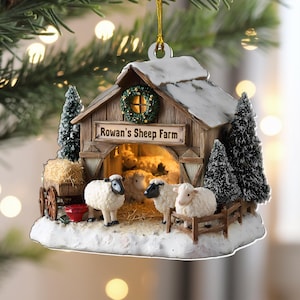 Personalisierte Schaf Farm Ornament, Schaf Verzierung 2D flach Nicht 3D, Pferdestall Weihnachtsverzierung, Bauernhof Dekor, Schaf Liebhaber Geschenk Geschenk für Bauer