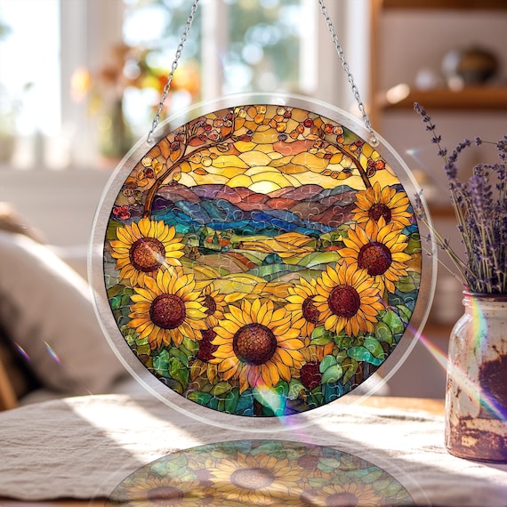 Sunflower Acrylic Suncatcher Puzzle, DIY Stained Glass Sunflower Puzzle Kit, Unique Gift for Home Decor Lovers