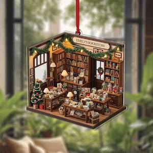 Custom Bookshelf Ornament, Name Bookstore Ornament, Christmas Gift For Book Lover, Reader, Librarian Custom Book Club Gift, 2D Flat Ornament