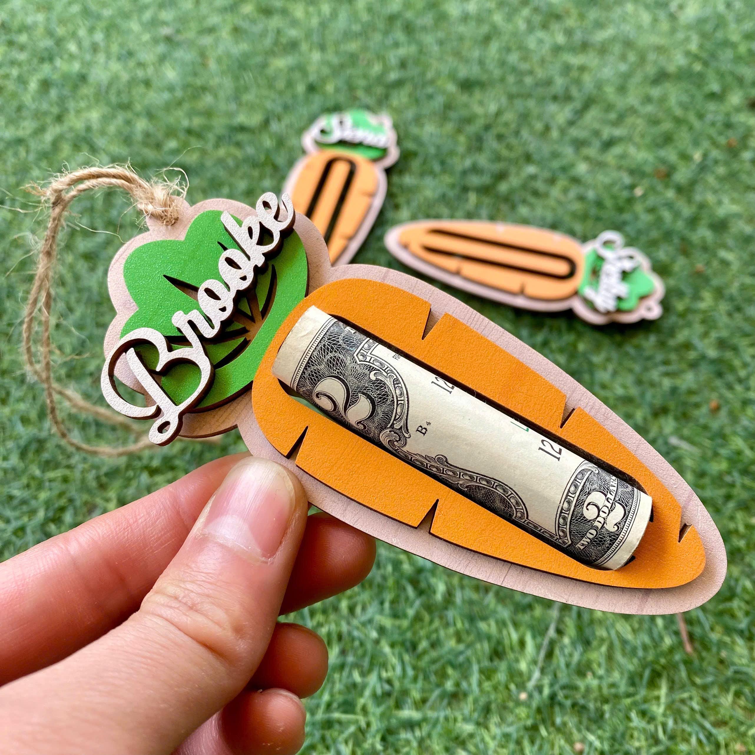 Custom Easter Carrot Money Holder, Personalized Basket Tag, Easter Gift for Kids