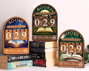 Rastreador de lectura de libros personalizado, contador de libros leídos este año, decoración literaria, regalo para amantes de la lectura, estantería con nombre, regalo personalizado para lectores.