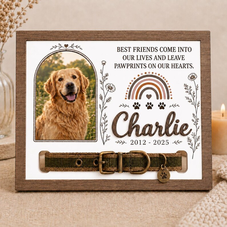 Custom Dog Loss Memorial Sign, Personalized Pet Photo Holder, Collar ...