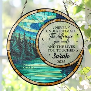 Personalized Retirement Stained Glass Suncatcher Gift, Floral Retirement Window Decor, Retirement Gifts, Coworker Gifts, Retirement Keepsake