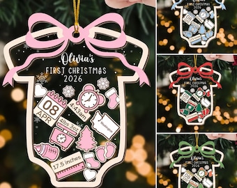 Baby's First Christmas 4D Shaker Ornament: Custom Baby Birth Details, Newborn Gift, Baby Keepsake