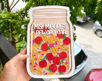 Custom Reward Jar for Classroom, Apples and Pencils Reward Jar for Teacher, Back To School Gift, Classroom Decor, Teacher Reward Jar Gift