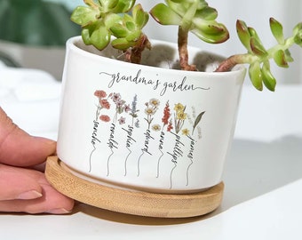 Pot de fleurs personnalisé pour grand-mère, cadeau pour maman, cadeau fête des mères, pots de fleurs de naissance personnalisés, cadeaux grand-mère, jardinière d'extérieur, jardinière d'intérieur