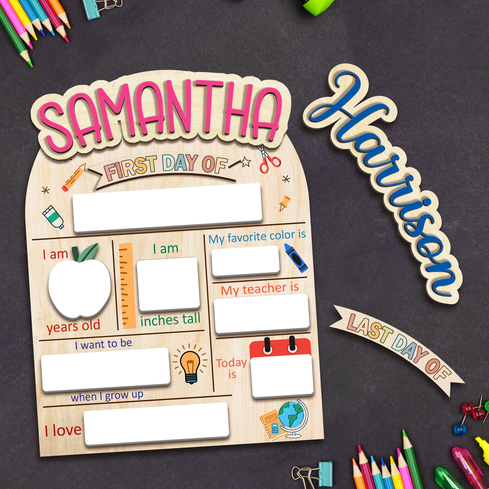 Custom First Day Of School Sign, Last Day of School Sign, Custom Name Sign, Preschool Back To School Dry Erase Sign, 1st Day of School Board